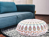 Funda bohemia para cojín, de 32 pulgadas, con diseño de mandala, para meditación, decorativa, otomana, grande, para exteriores, decoración del hogar, decoración de arte en el hogar, redonda, con pompones de algodón, cómoda