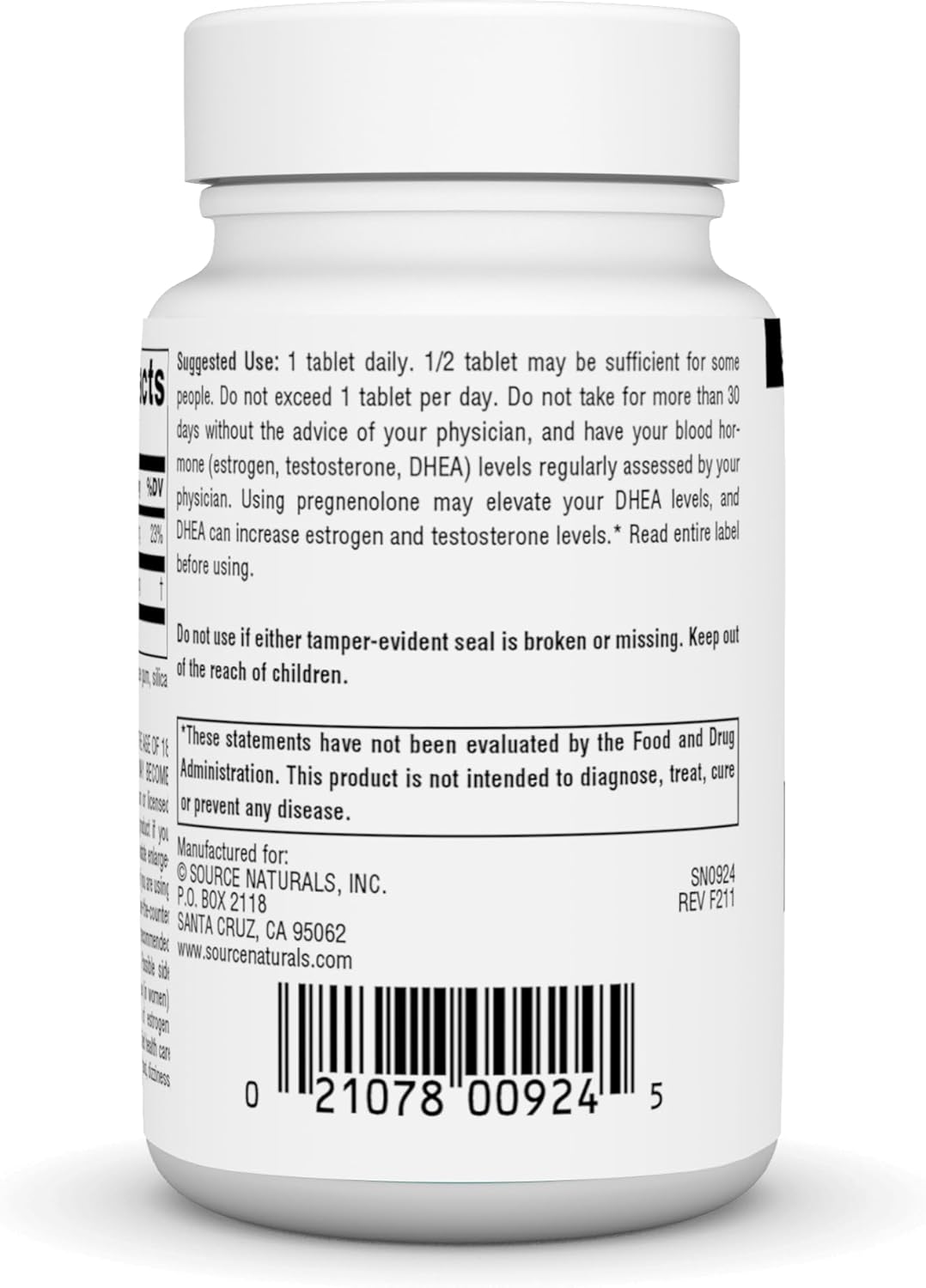 Suplemento Pregnenolona 50mg - Source Naturals, 60 Tabletas