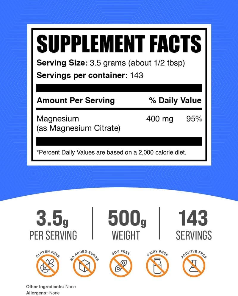 Suplemento de Magnesio en Polvo - BulkSupplements 1 kg