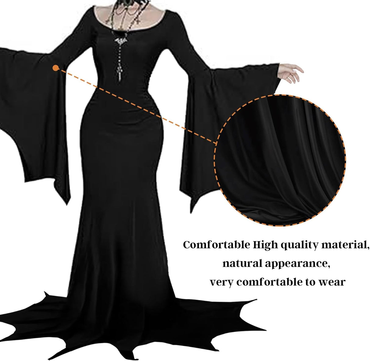 Disfraz Morticia YOGFIT con mangas de murciélago para Halloween