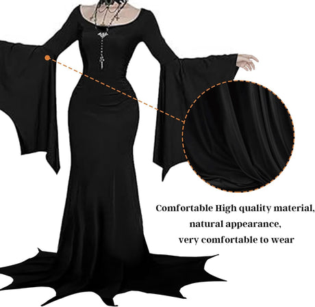 Disfraz Morticia YOGFIT con mangas de murciélago para Halloween