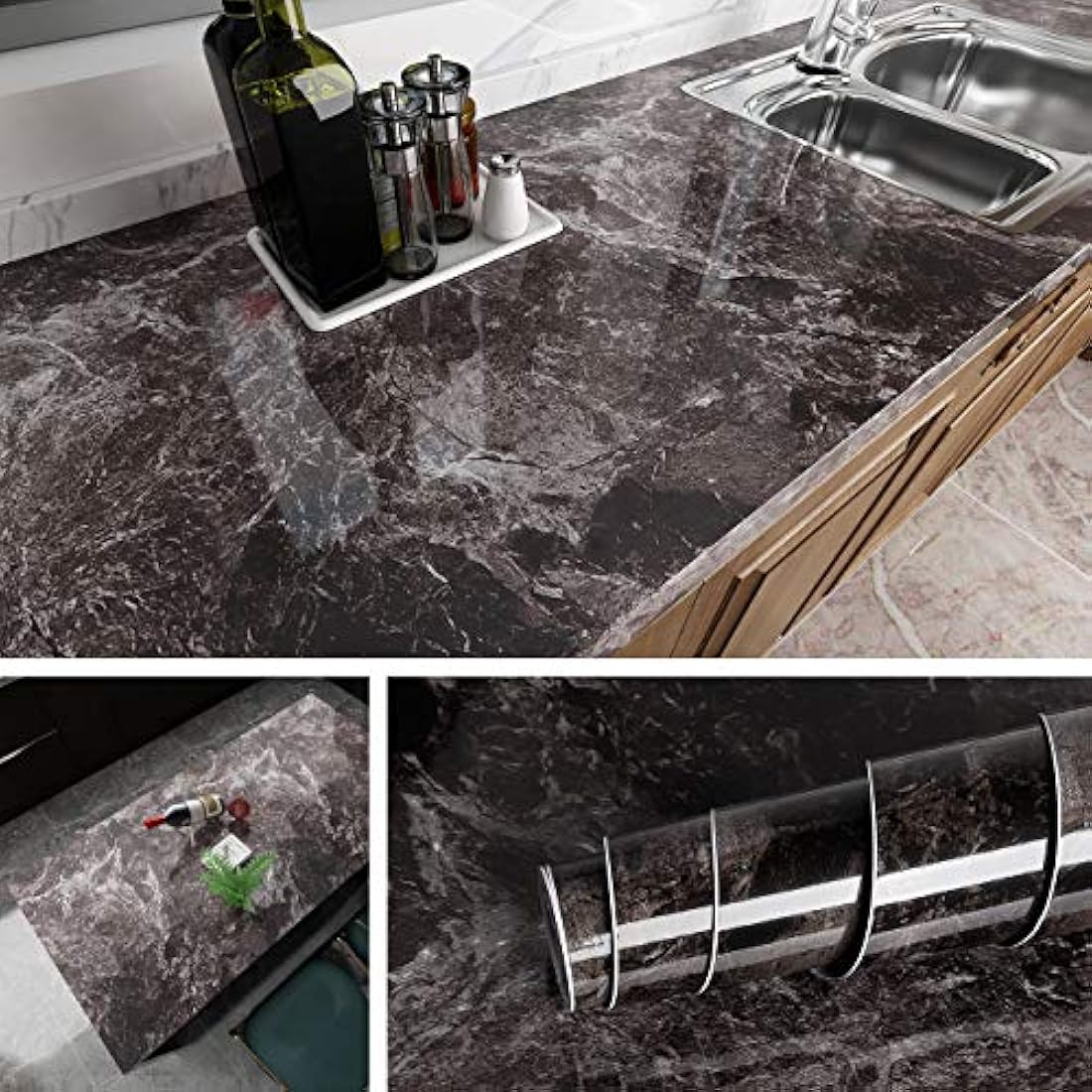 Papel de pared de mármol oscuro para cubiertas  15.8x78.8
