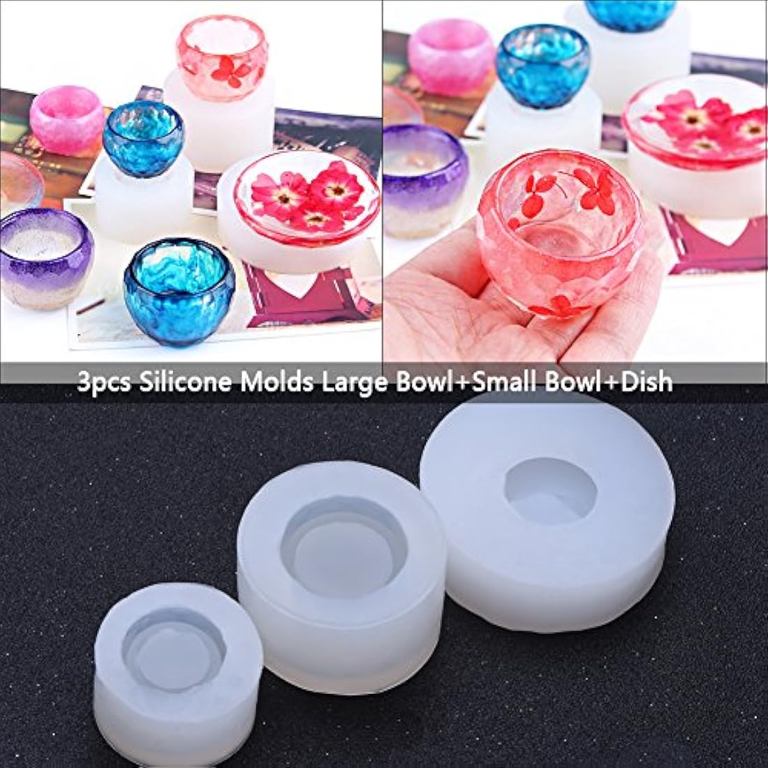 3 moldes de silicona decorativos para hacer tartas de resina epoxi grandes, cuencos pequeños/platos de bricolaje