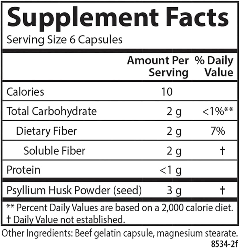 Cápsulas de Psyllium Husk, Carlson, 3 g, 100 cápsulas