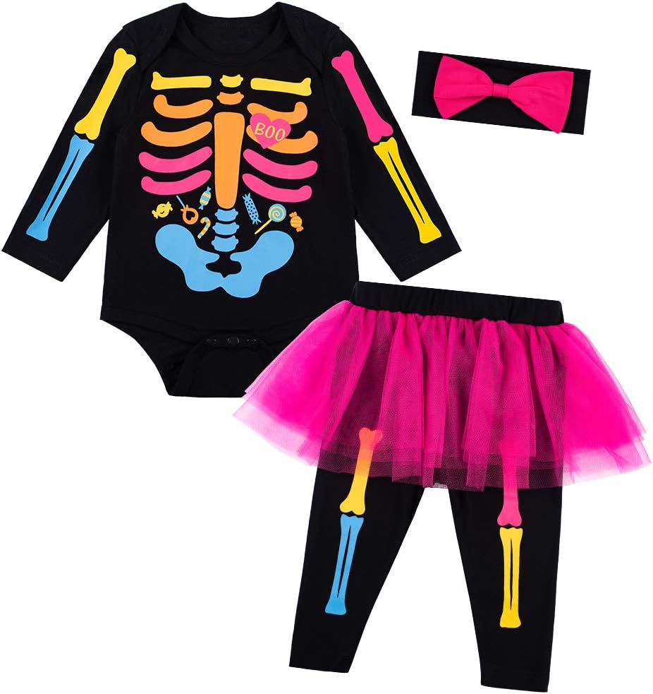 Disfraz Halloween Bebé Niña LENSOUS Mono Calavera y Falda Tulle