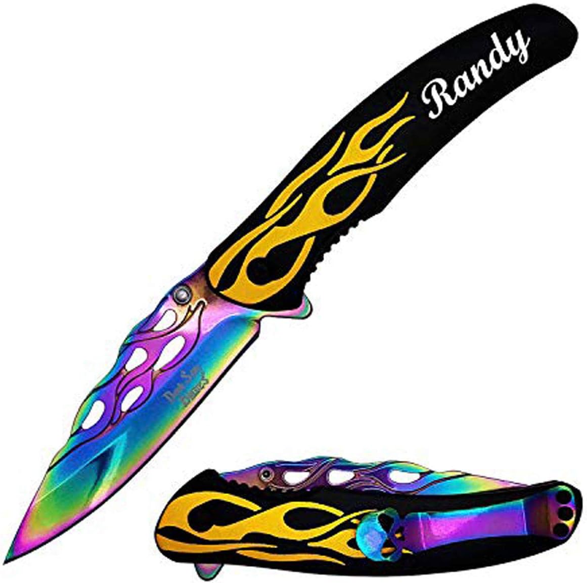 Cuchillo de bolsillo grabado con láser personalizado, Flamas