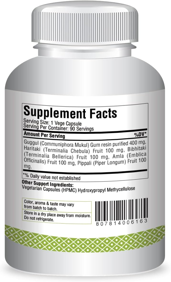Suplemento Triphala Guggulu Formulación ayurvédica 90 cáp