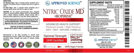 Approved Science Nitric Oxide MD Desarrollo muscular 90 cáp