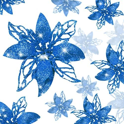 24 Piezas Flores Poinsettia Artificiales Decoración Navidad