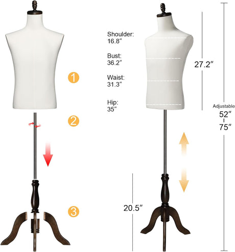 Maniquí Masculino Bonnlo con Tripié de Madera, Ajustable