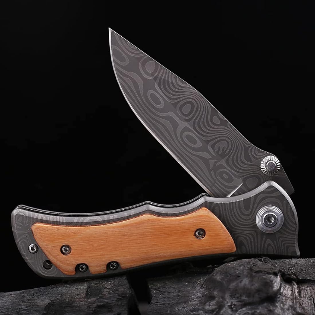 Cuchillo de bolsillo plegable con acero inoxidable gris