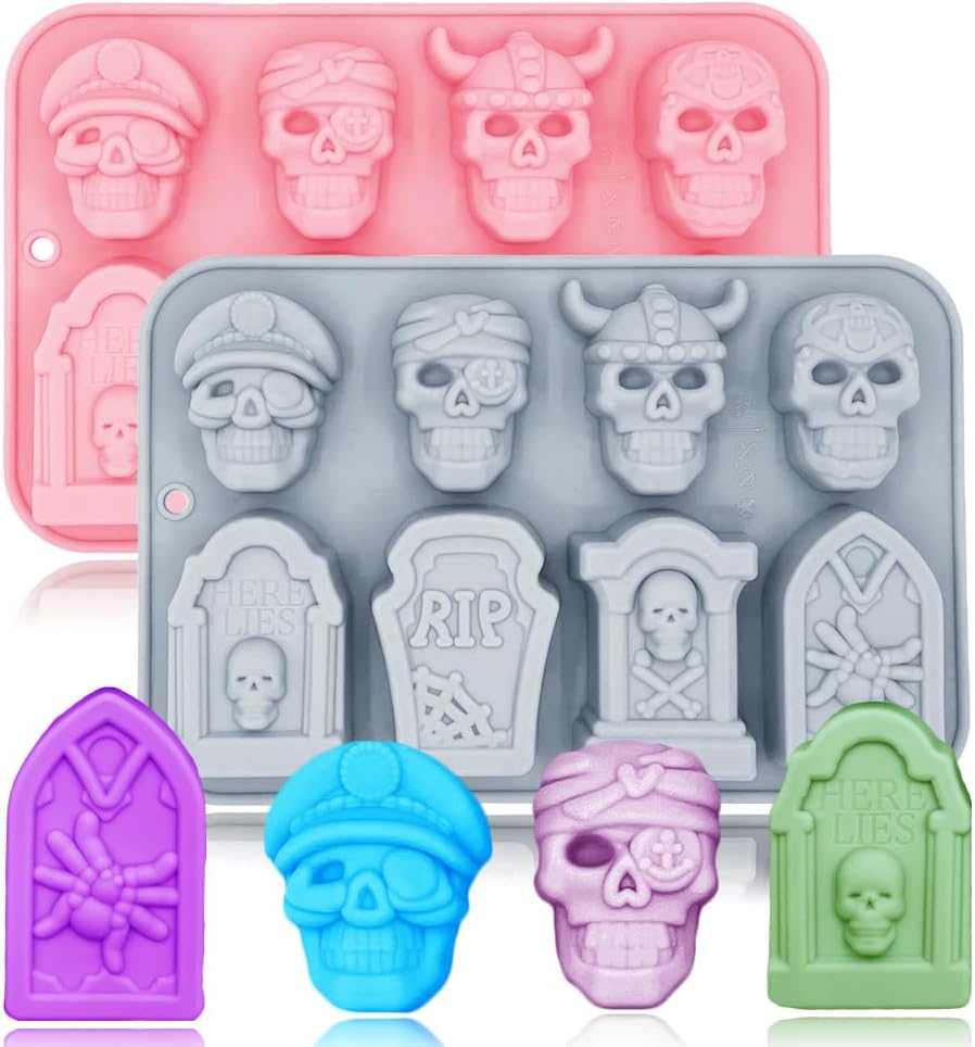 Molde de Silicona para Halloween, 2 Cavidades, Calavera y Tumba