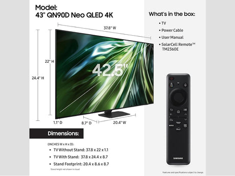 Televisor QLED 4K 43 Samsung, HDR, Dolby Atmos, QN43QN90D