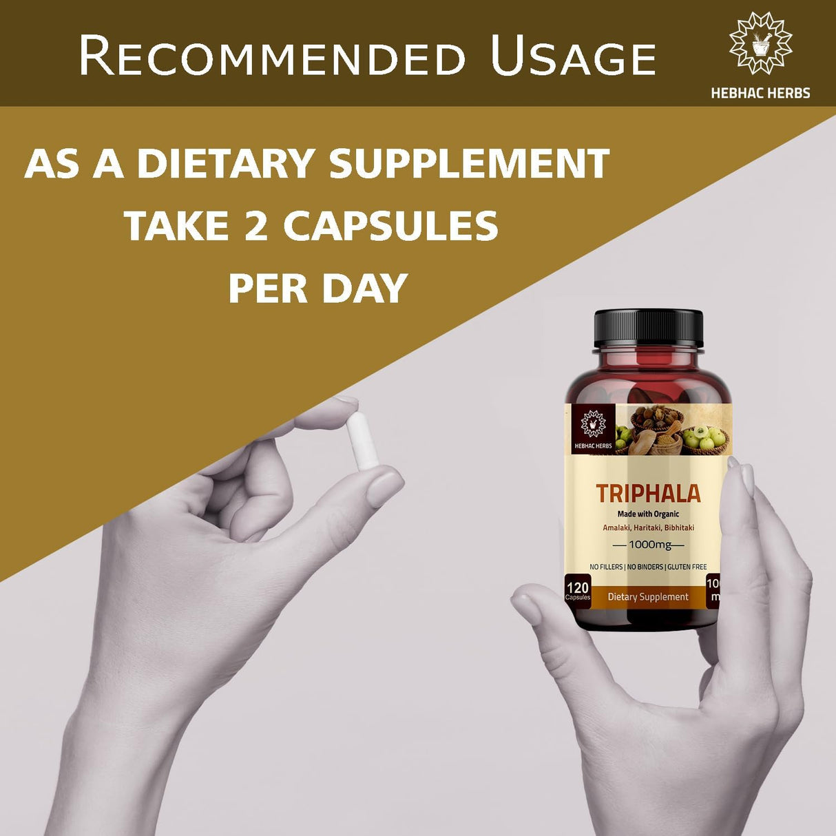 Suplemento Triphala orgánicas 120 cápsulas de 1000 mg
