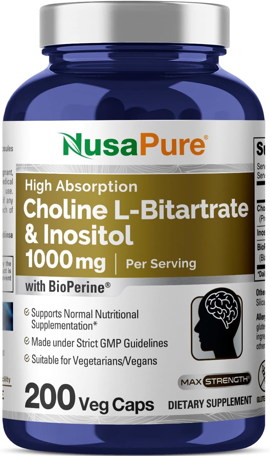 NusaPure Colina e Inositol 1000mg 200 cápsulas Vegetariano