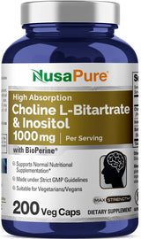 NusaPure Colina e Inositol 1000mg 200 cápsulas Vegetariano
