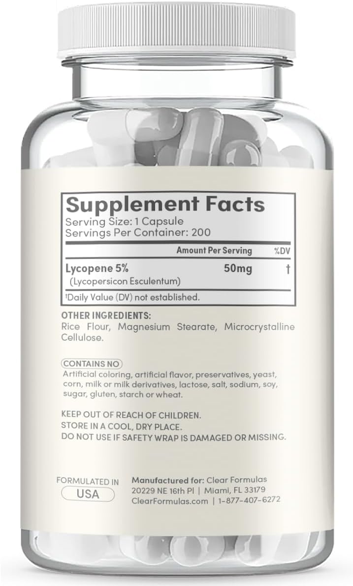Licopeno 50mg, 200 cápsulas vegetarianas, sin OMG/gluten