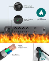 Addtam - Protector de sobretensiones con 10 salidas y 4 USB