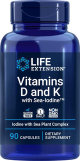 Vitaminas D y K con yodo marino, 90 cápsulas Life Extension