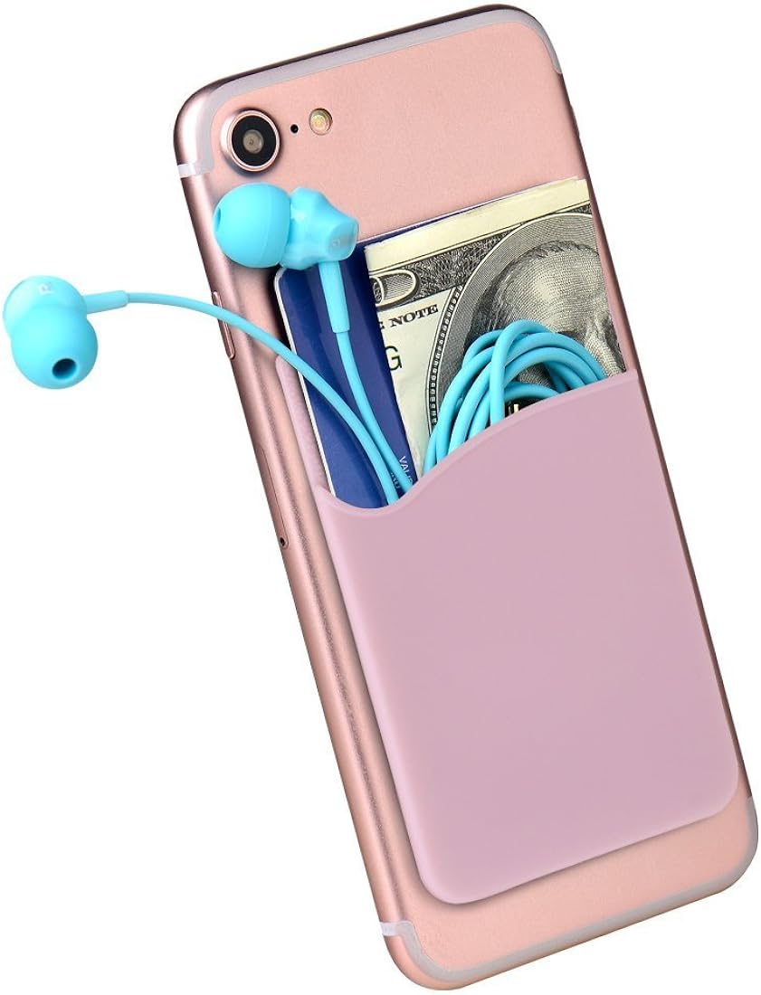 YWXTW Cartera adhesiva de silicona 3M para tarjeta de crédito, funda de identificación ultrafina para teléfonos inteligentes (iPhone/Android/Samsung Galaxy) (paquete de 3 unidades) rosa)