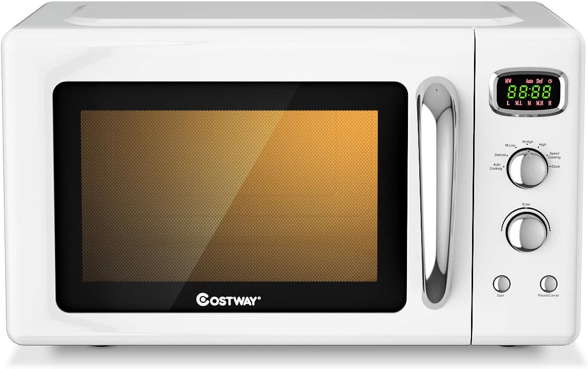 Horno Microondas Retro COSTWAY 0.9Cu.ft, 900W, 5 Potencias