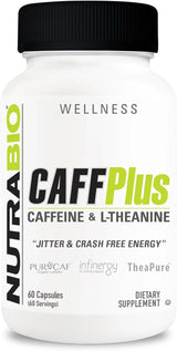 NutraBio CaffPlus Cáñamo con L-Theanina para Energía - 60 Cápsulas