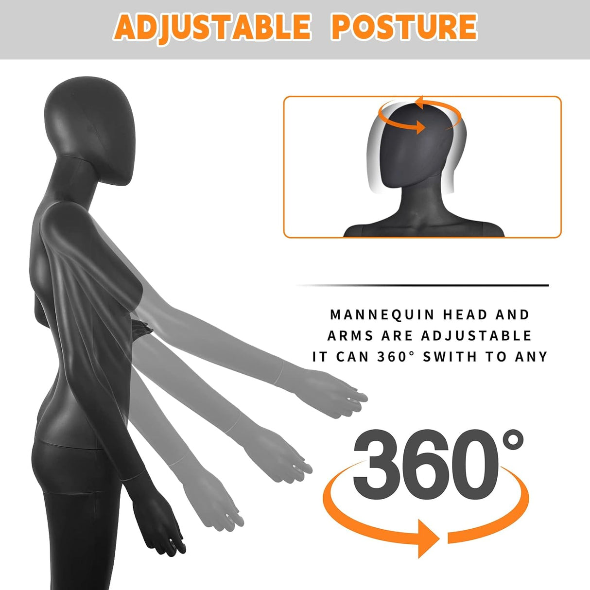 Maniquí femenino ajustable 70 con base de metal, modelo 1234