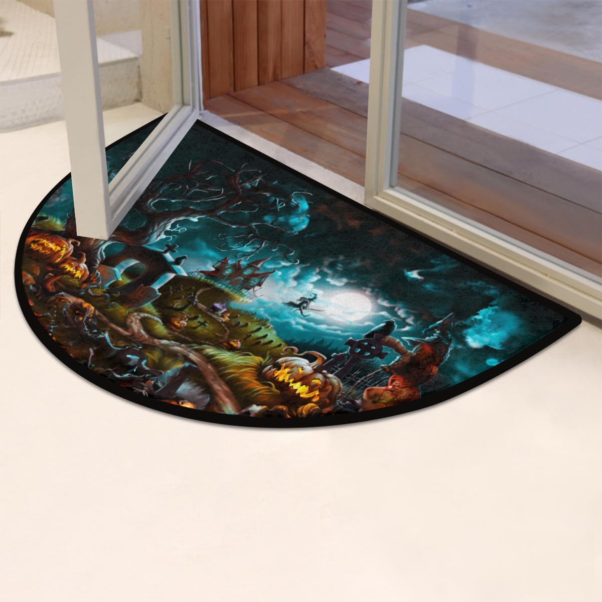 Felpudo Semicircular Halloween, Absorbente y Lavable, Modelo 2023