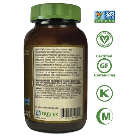 Espirulina hawaiana pura - 1000 mg comprimidos 180 recuento