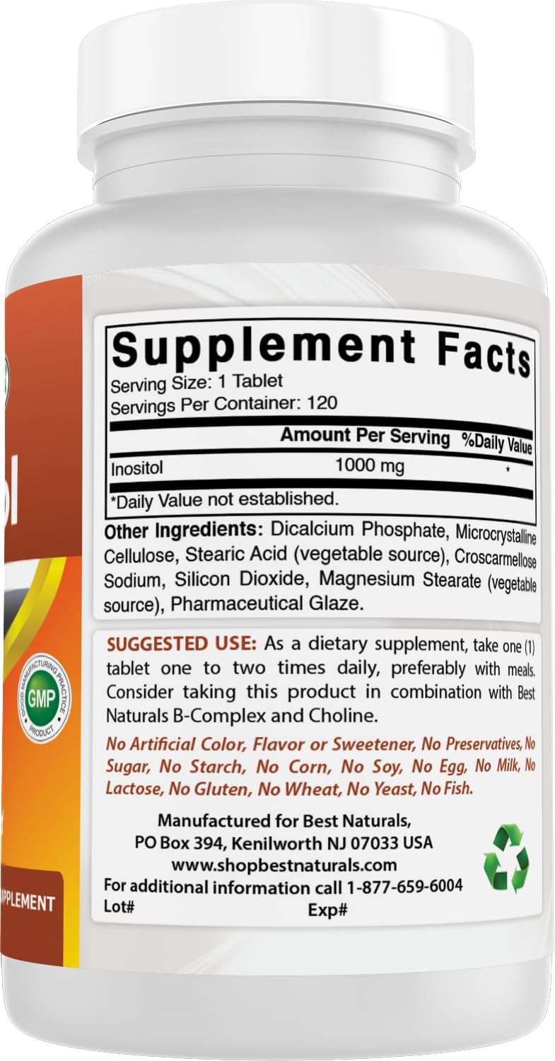 Best Naturals Inositol 1000 mg 120 cápsulas