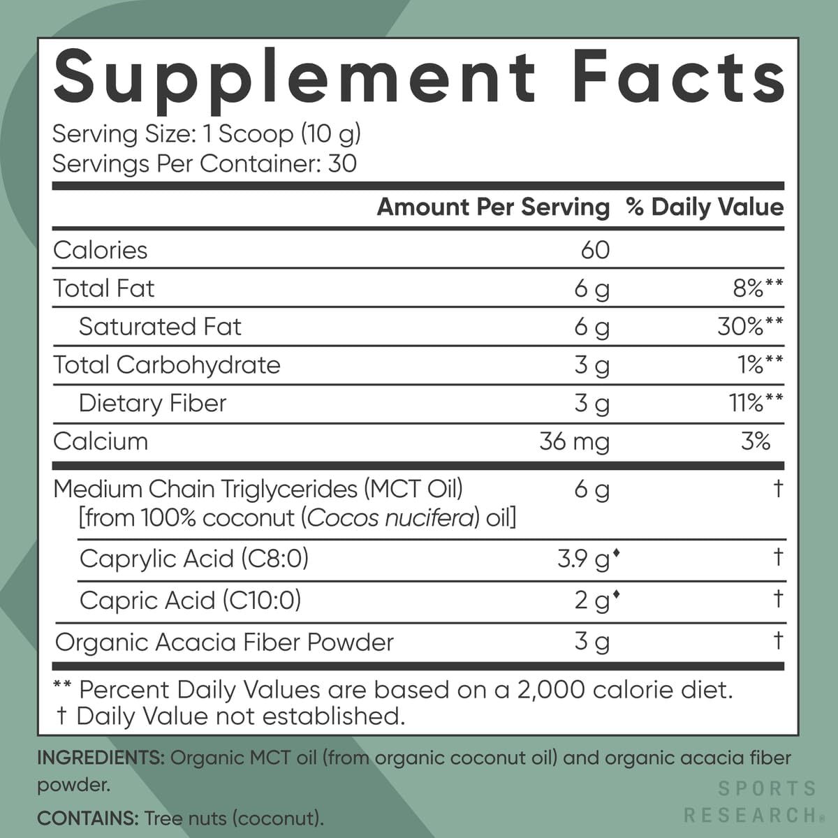 MCT Oil en Polvo Orgánico Sports Research, Keto, Sin Gluten, 10.6 oz