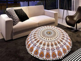 Funda bohemia para cojín, de 32 pulgadas, con diseño de mandala, para meditación, decorativa, otomana, grande, para exteriores, decoración del hogar, decoración de arte en el hogar, redonda, con pompones de algodón, cómoda
