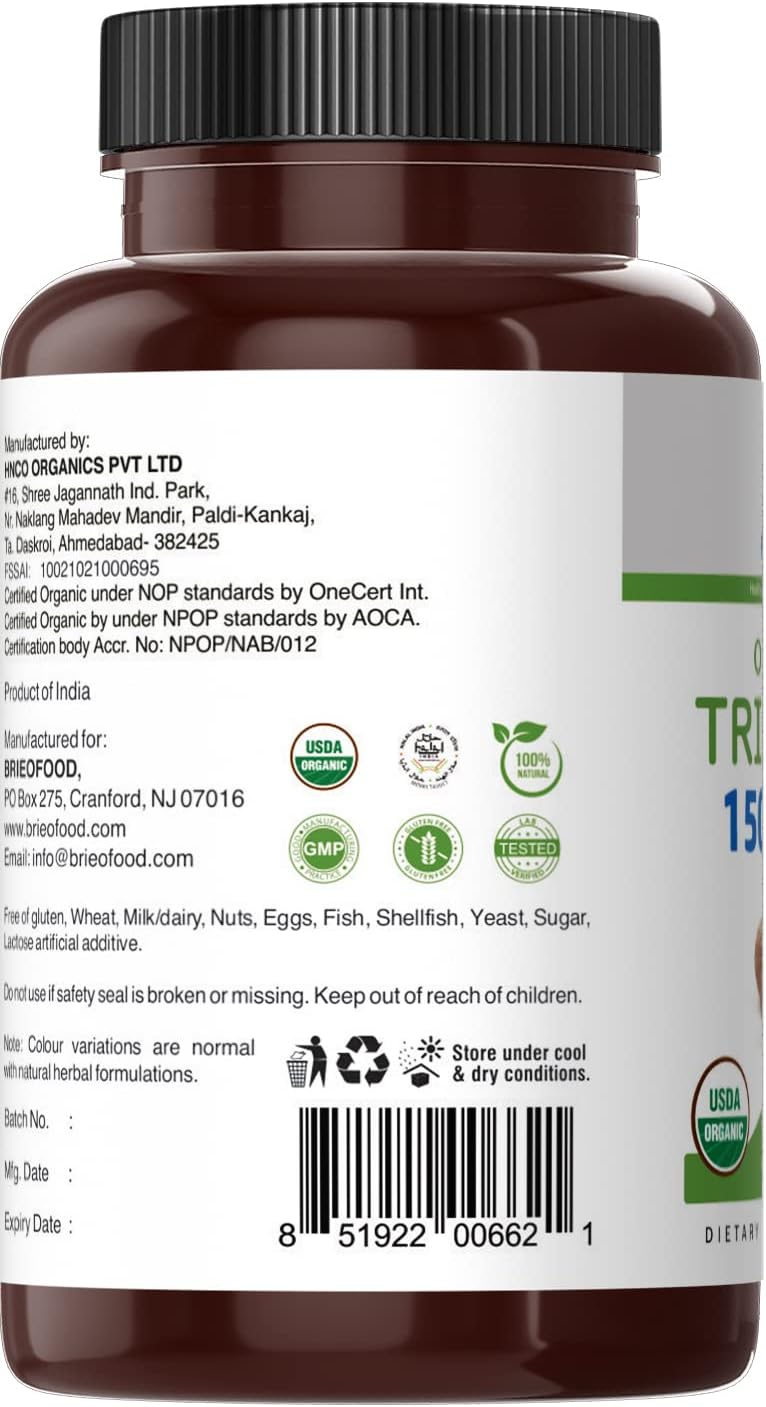 Suplemento Triphala Orgánica 1500mg 45 Porciones Sin Gluten