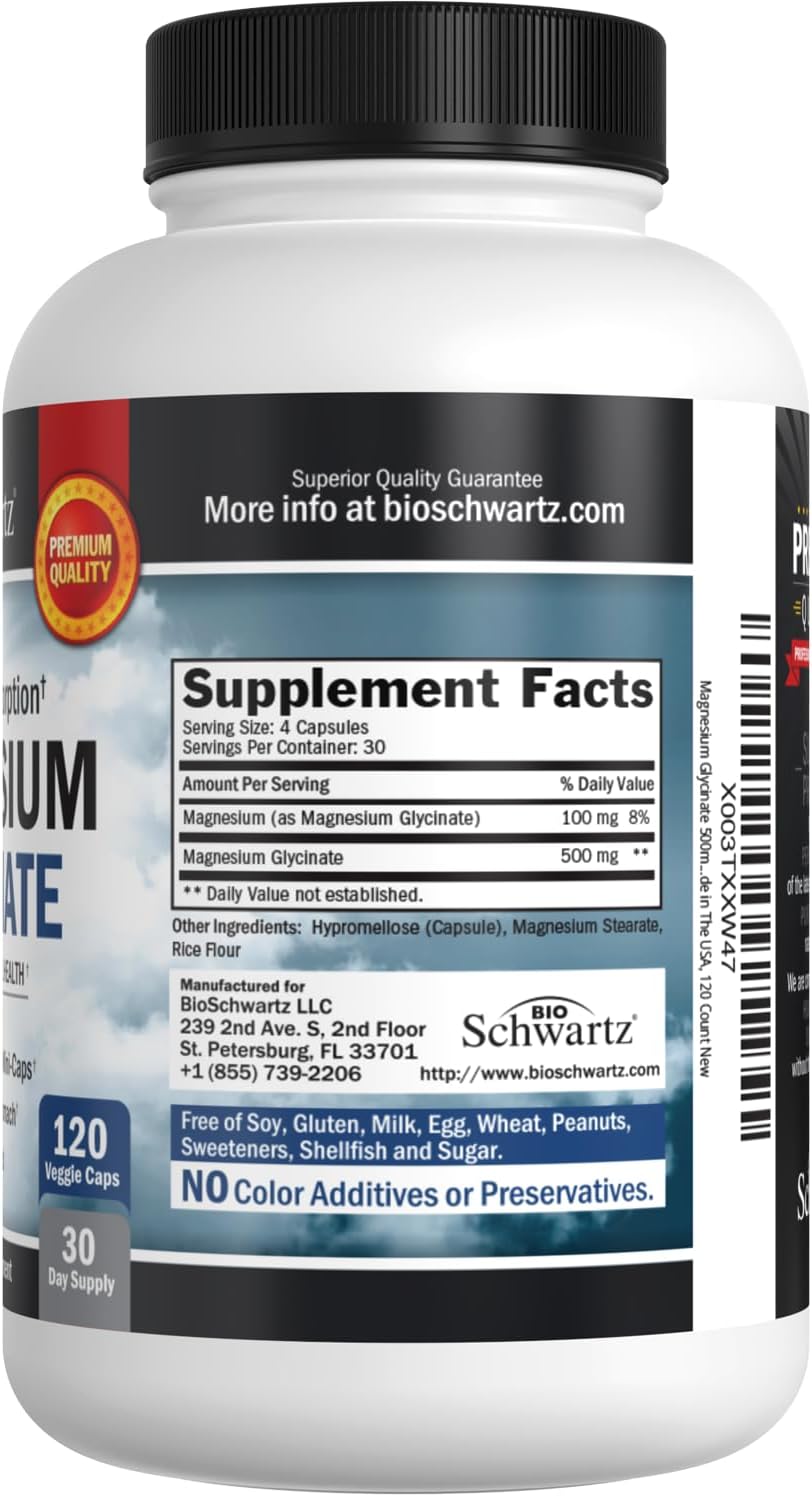 Suplemento de Magnesio Glicinato 500 mg para Sueño y Salud