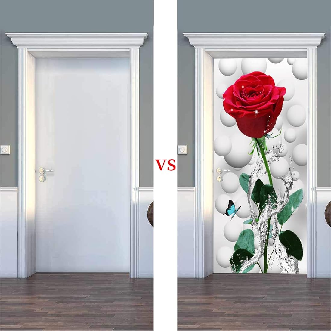 Papel tapiz autoadhesivo 3D con diseño de rosas para puerta.