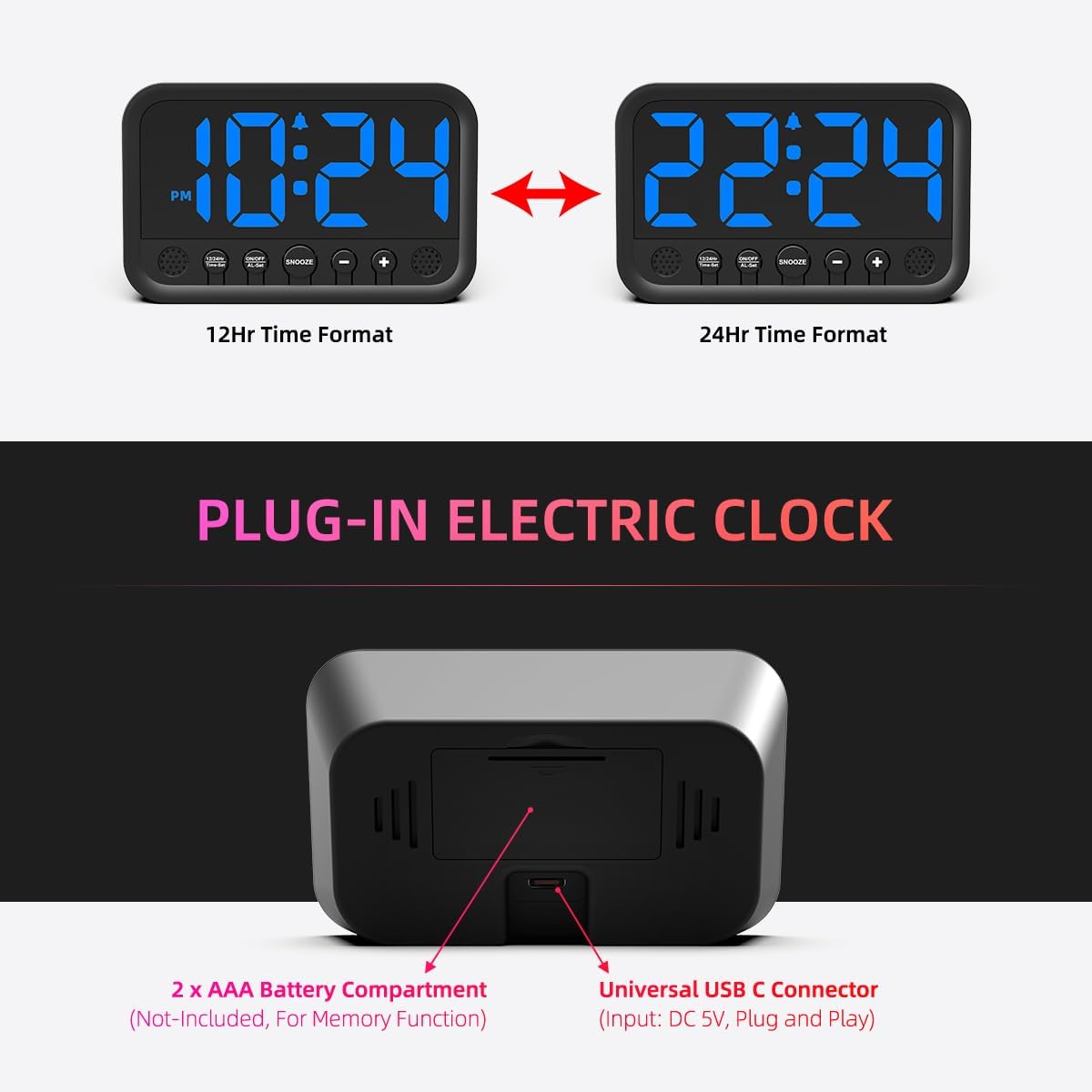 Reloj Digital LED para Dormitorio con Alarma Fuerte y Snooze