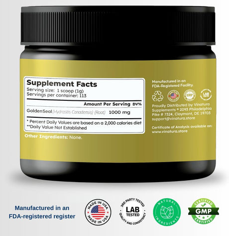 Suplemento Polvo de raíz Goldenseal – 4 onzas, 113 porciones