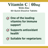Vitamin C + Zinc by Nature's Bounty, Suplemento Inmune, 60 mg, 60 Tabletas