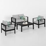 Solaste Juego de muebles de aluminio para exteriores, 4 piezas, sofá seccional de conversación con mesa, marco negro y cojín gris
