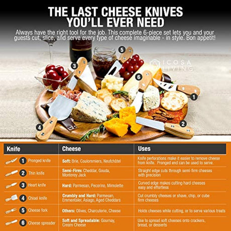 Harvest - Juego de 6 cuchillos de queso de alta calidad