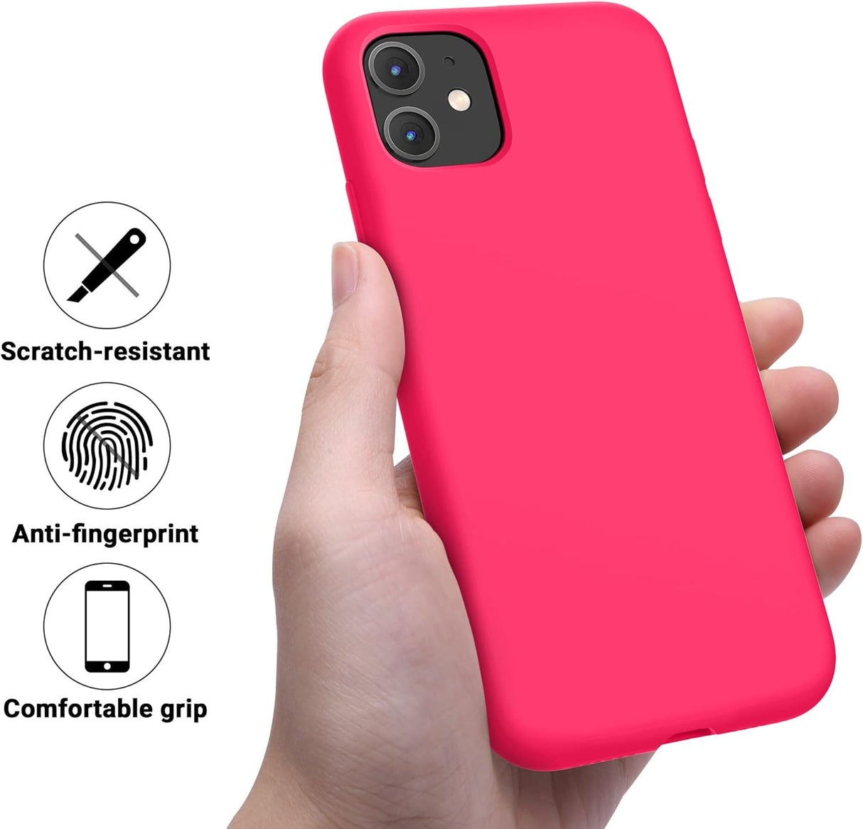 OTOFLY Funda de silicona suave diseñada para iPhone 11, [protección contra caídas de grado militar] [forro de microfibra antiarañazos] Funda protectora a prueba de golpes, funda delgada de 6.1 pulgadas, rosa neón