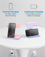 Cargador inalámbrico 3 en 1 para celular color rosado