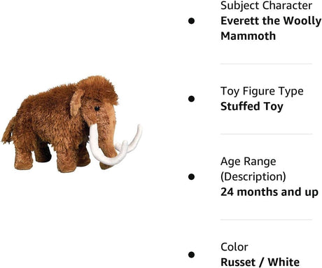 Peluche de mamut lanudo marrón de 8 pulgadas