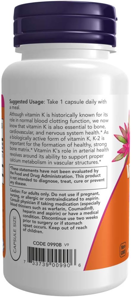 Suplementos NOW Foods, Vitamina K-2 100 mcg, 100 Veg Caps