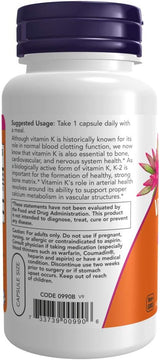 Suplementos NOW Foods, Vitamina K-2 100 mcg, 100 Veg Caps
