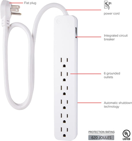 GE Pro 40532 Protector SurGE de 6 tomas, cable de extensión