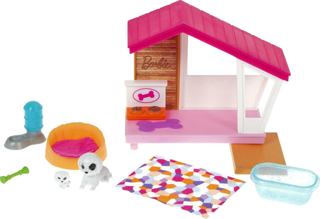 Mini set Barbie con 2 cachorros, casa y accesorios para mascotas
