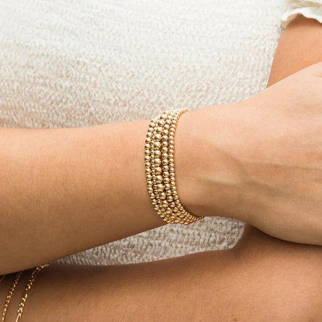 Pulsera de cuentas de oro para mujer, chapada en oro real de 14 quilates, pulseras apilables de bolas para mujer, modernas, hipoalergénicas, apilables, paquete de joyas de oro minimalistas para regalos de niñas adolescentes