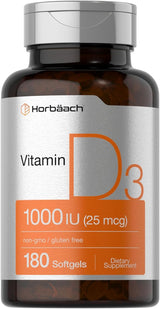 Horbäach Vitamina D3 1000IU Cápsulas 180 Non-GMO Gluten Free