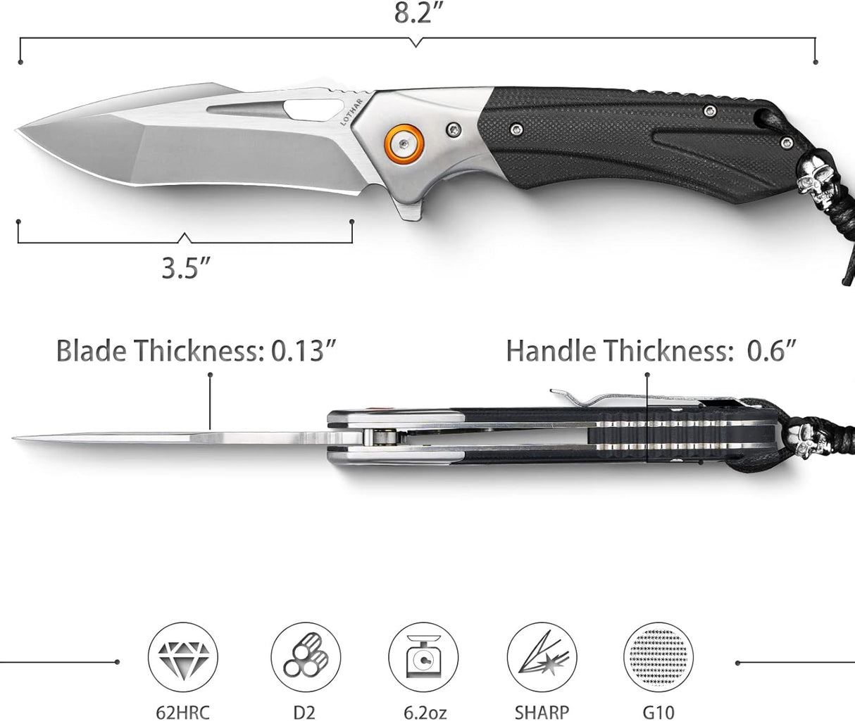 Cuchillo de bolsillo para hombre, plegable con acero D2
